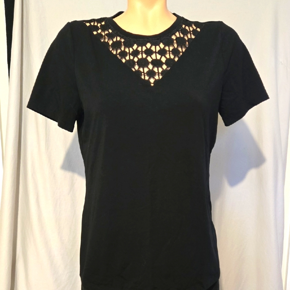 Chico's Dressy Lace Cut-out Neckline Blouse